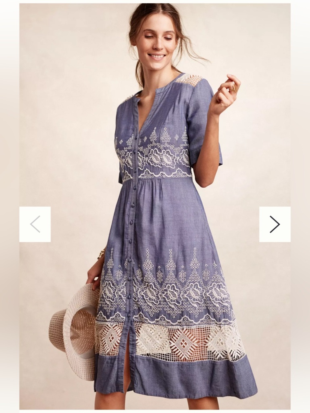 Anthropologie Moulinette Soeurs Embroidered Waters Midi Shirt Dress